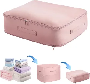 Ultra Space Saving Self Compression Organizer,Storage Bags,Heavy Duty Moving Bags,Storage Tote for Space Saving, Self Compression Moving Organizer Bags for Comforters,Clothes, Blankets(Pink, L)