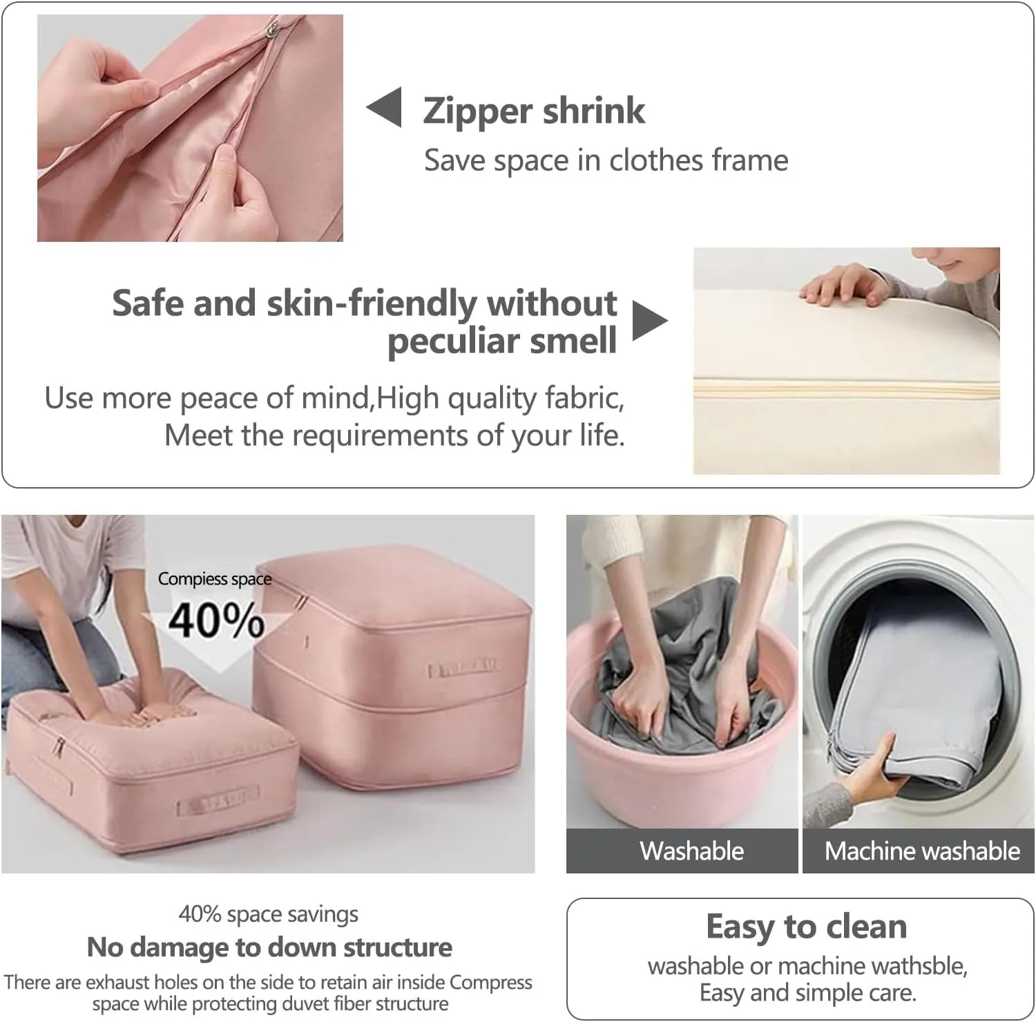 Ultra Space Saving Self Compression Organizer,Storage Bags,Heavy Duty Moving Bags,Storage Tote for Space Saving, Self Compression Moving Organizer Bags for Comforters,Clothes, Blankets(Pink, L)