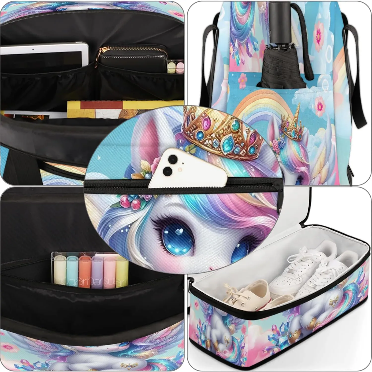 Unicorn Wings Animal Cute Travel Duffel Bags for Women & Men Large Sports Gym Bags Foldie Weekender Overnight Bag Carry On Tote Bag With Shoe Compartment Personal Item Bag for Travel Sports Gym