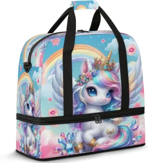 Unicorn Wings Animal Cute Travel Duffel Bags for Women & Men Large Sports Gym Bags Foldie Weekender Overnight Bag Carry On Tote Bag With Shoe Compartment Personal Item Bag for Travel Sports Gym
