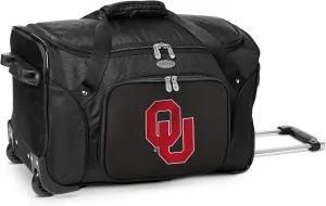 University of Oklahoma Sooners Lightweight 22-inch Wheeled Duffel Bag with Telescopic Handle - Perfect Overnight Bag for Travel, Weekend Getaways, Airports, Gym, and Commuting