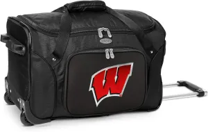 University of Wisconsin Badgers Lightweight 22-inch Wheeled Duffel Bag with Telescopic Handle - Perfect Overnight Bag for Travel, Weekend Getaways, Airports, Gym, and Commuting