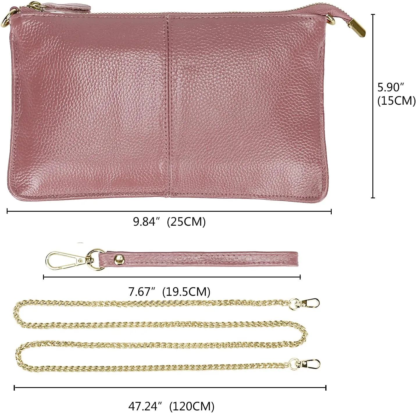 Uromee Wristlet Wallet Clutch Purses for Women Genuine Leather Crossbody Bag Handbag with Detachable Shoulder Chain