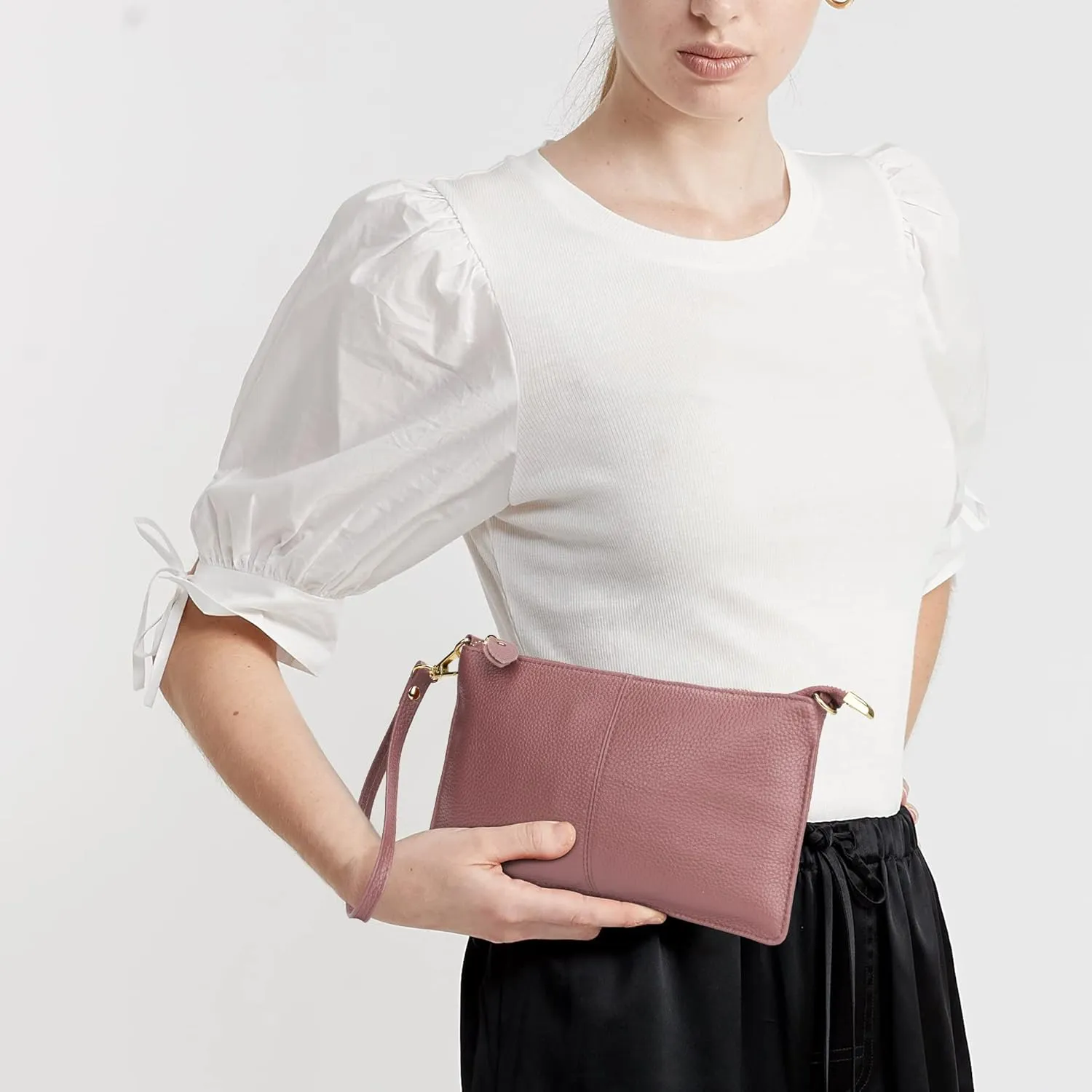 Uromee Wristlet Wallet Clutch Purses for Women Genuine Leather Crossbody Bag Handbag with Detachable Shoulder Chain