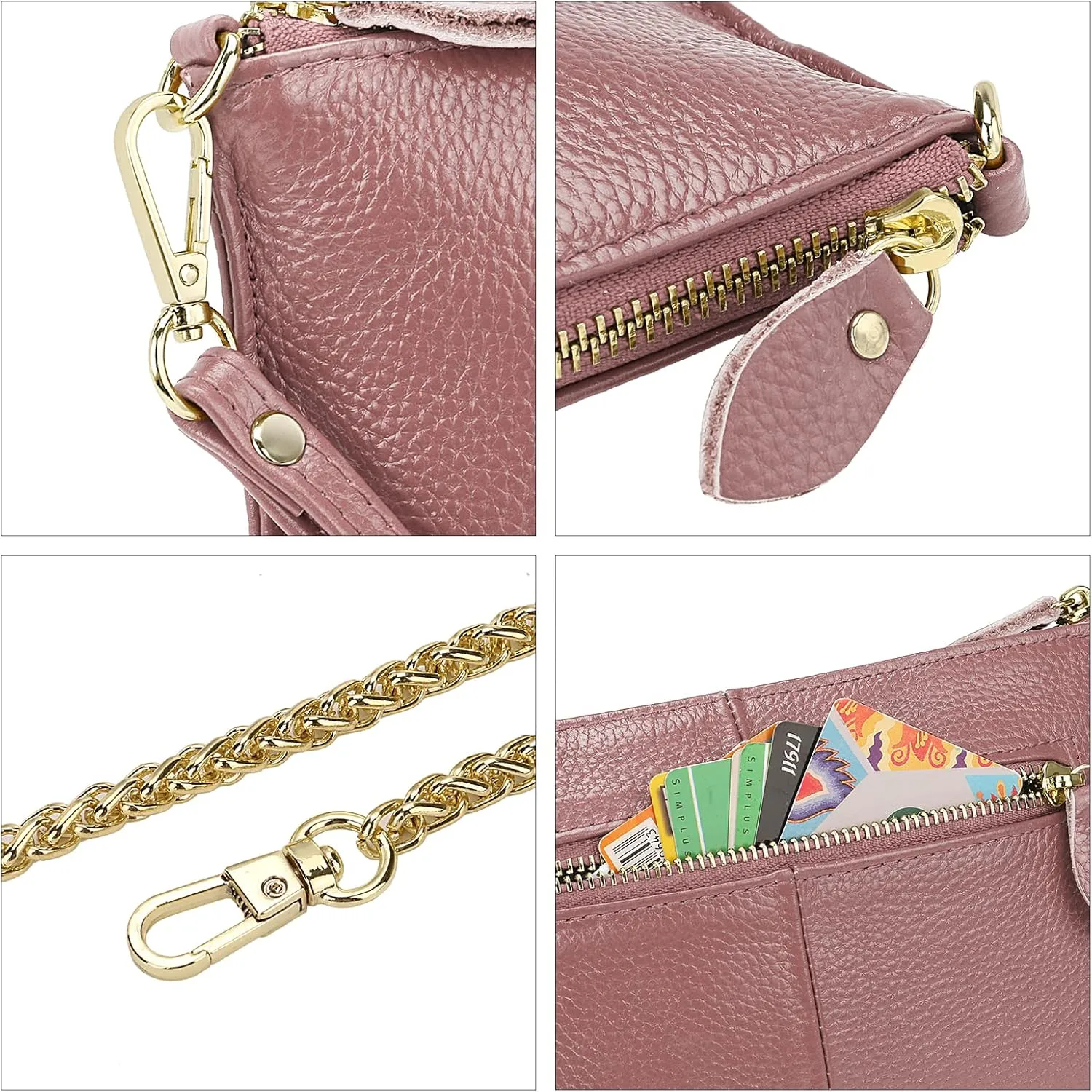 Uromee Wristlet Wallet Clutch Purses for Women Genuine Leather Crossbody Bag Handbag with Detachable Shoulder Chain