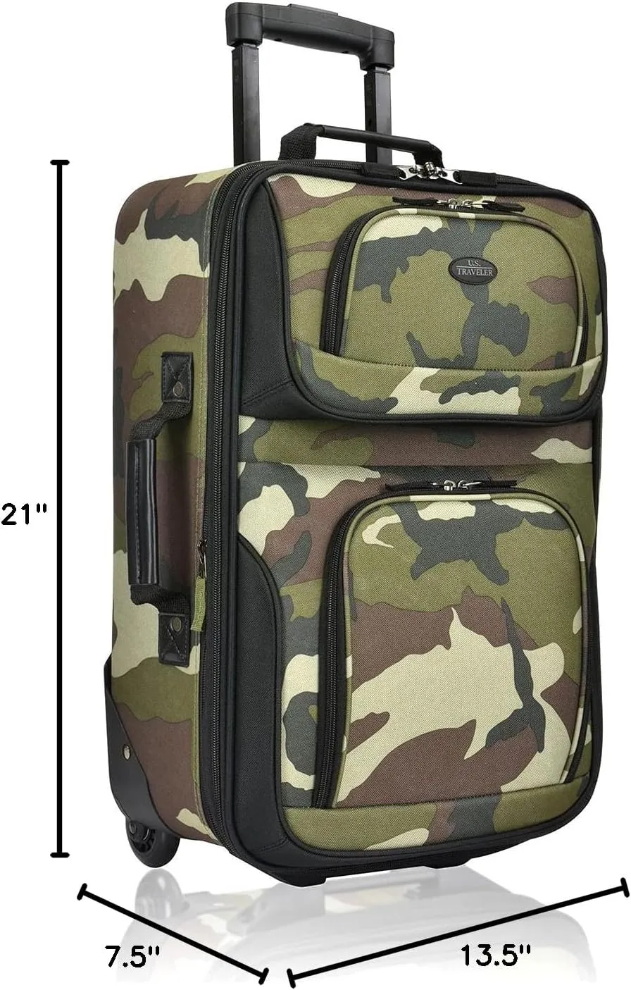 U.S. Traveler Lightweight Rolling 20" Carry On Luggage Softside Suitcase, Camouflage, 2 Wheel-1 Piece