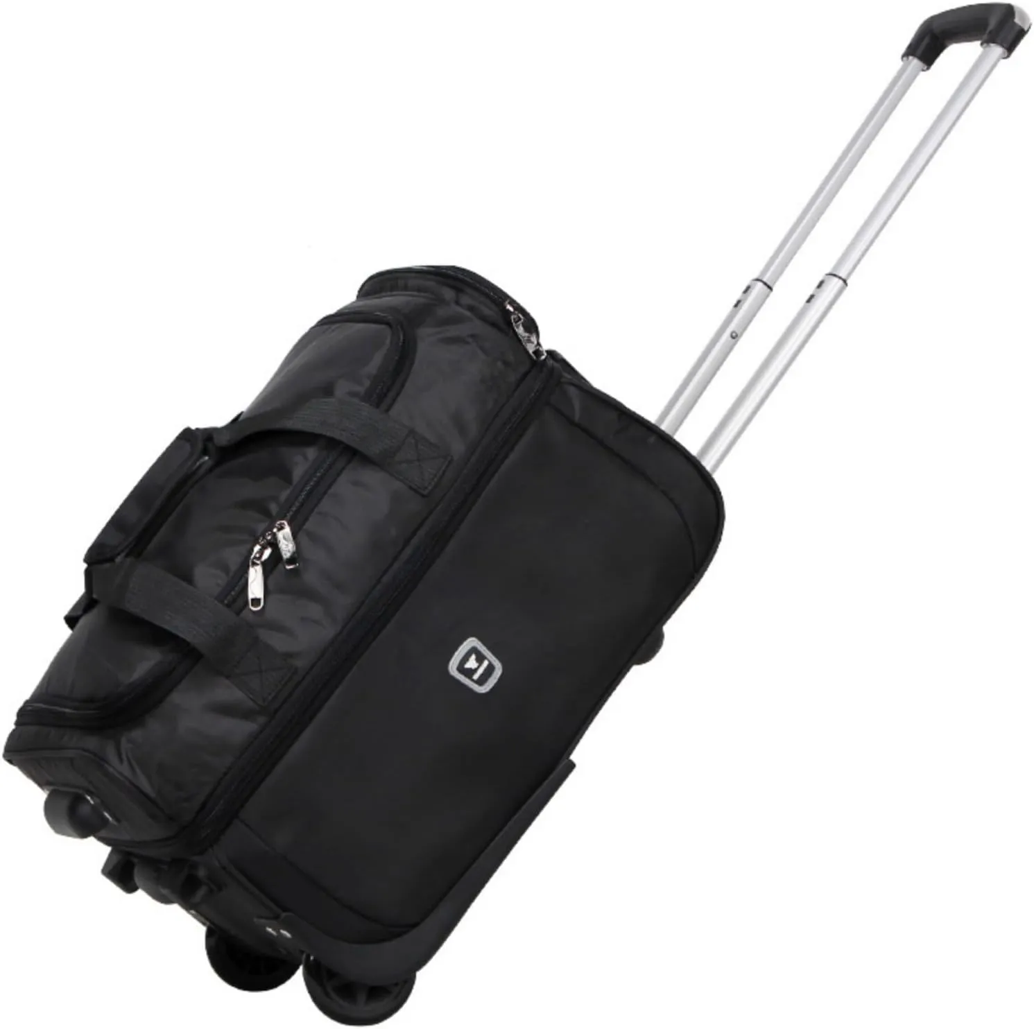U.S.A. 19 inch Carry On Scalable Wheeled Rolling Duffel Bag Water Resistant Luggage Lightweight Travel Suitcase with Retractable Handle (Black)