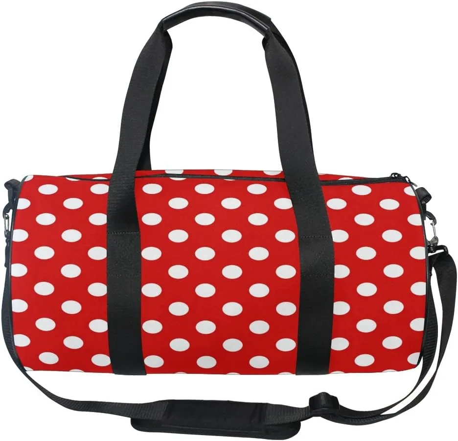Use4 White Red Polka Dot Travel Duffel Bag Sport Gym Luggage Bag for Men Women