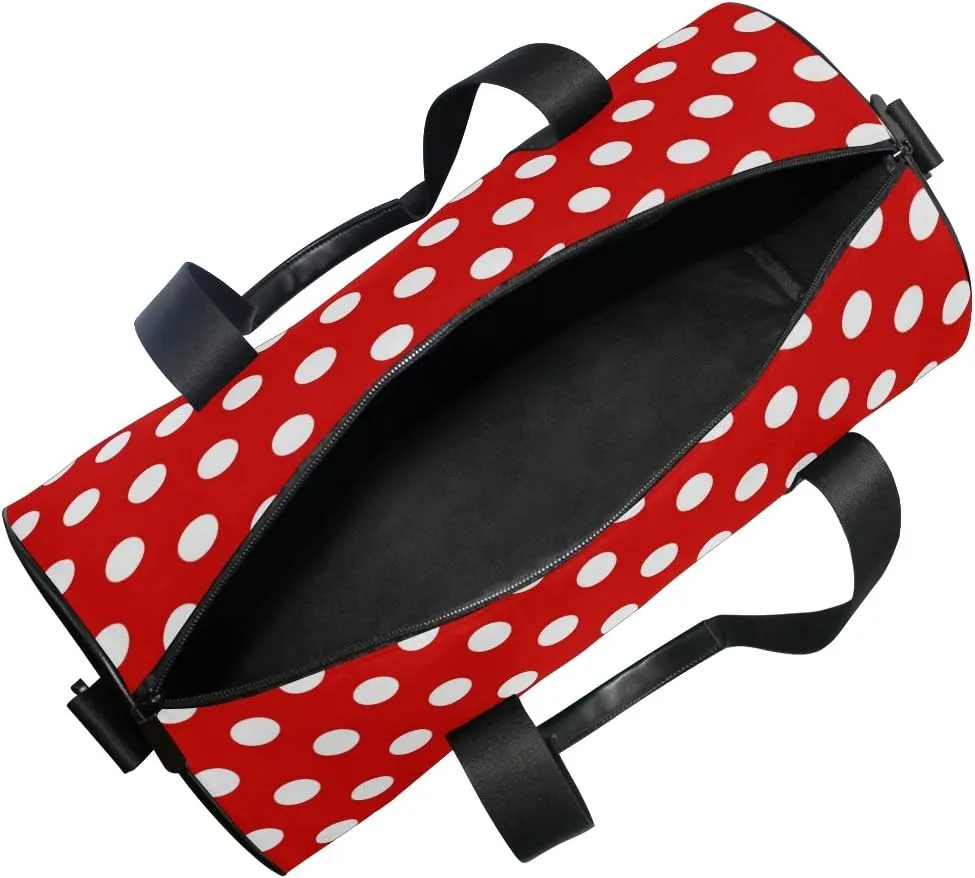 Use4 White Red Polka Dot Travel Duffel Bag Sport Gym Luggage Bag for Men Women