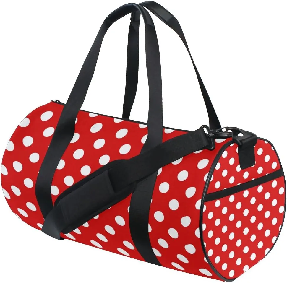 Use4 White Red Polka Dot Travel Duffel Bag Sport Gym Luggage Bag for Men Women