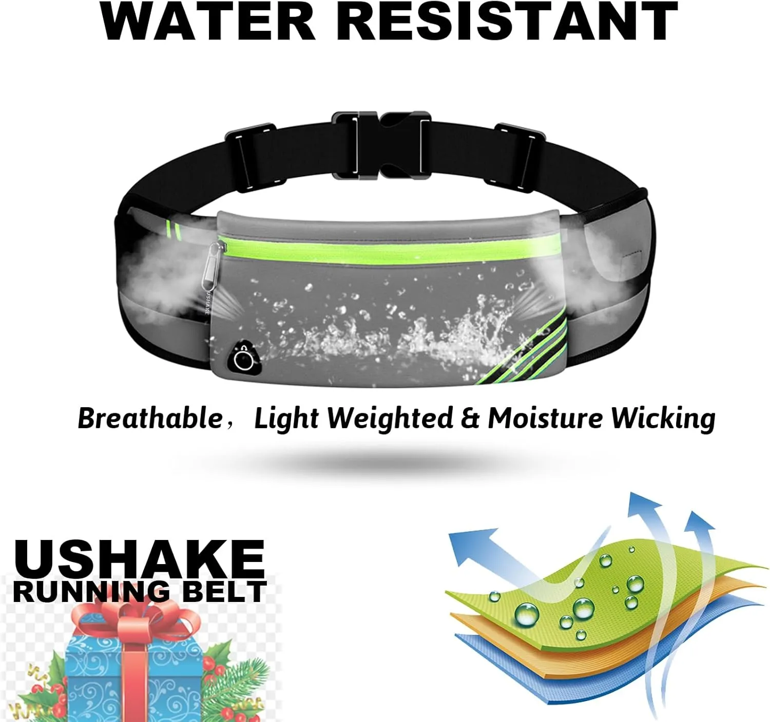 USHAKE Running Belt with Bounce-Free Pouch for iPhone and Samsung Galaxy - Ideal for Running, Walking, Cycling, and Gym Workouts