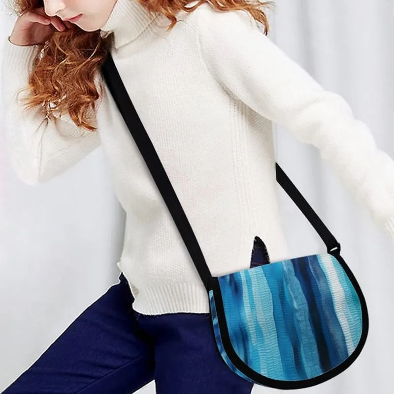 Uskorhein Fractal Butterfly Lotus Graffiti Hippie Dog Nylon Crescent Crossbody Bag for Women Men Mini Messenger Satchel Bag