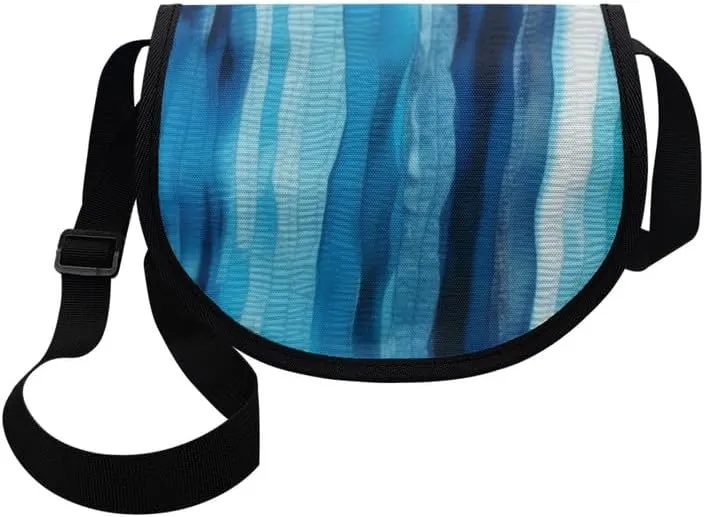 Uskorhein Fractal Butterfly Lotus Graffiti Hippie Dog Nylon Crescent Crossbody Bag for Women Men Mini Messenger Satchel Bag