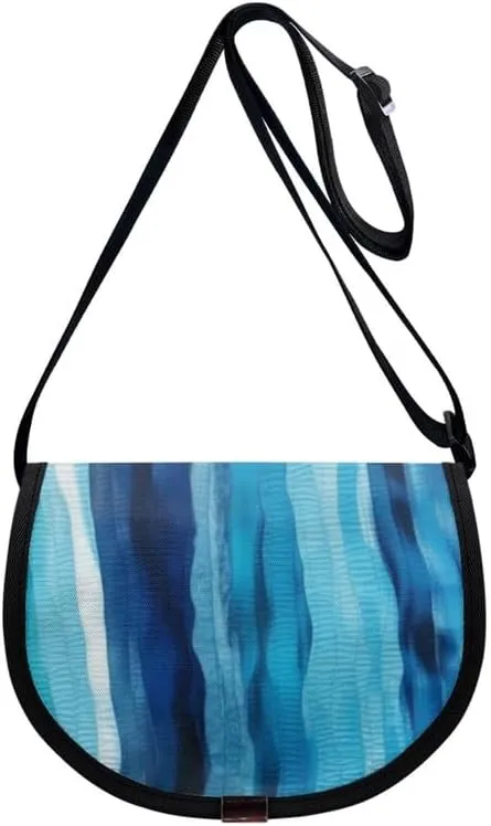 Uskorhein Fractal Butterfly Lotus Graffiti Hippie Dog Nylon Crescent Crossbody Bag for Women Men Mini Messenger Satchel Bag