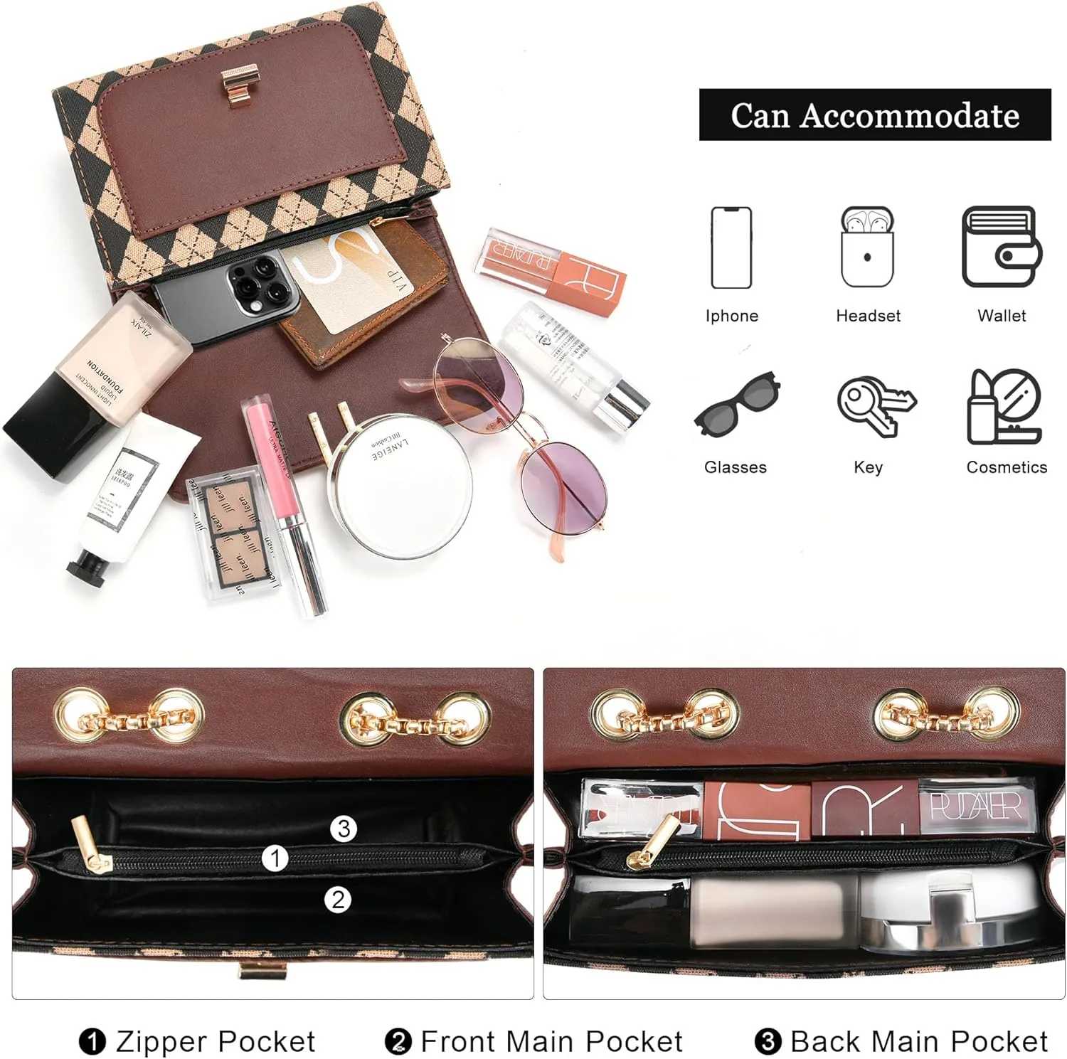 UTOTEBAG Crossbody Bags for Women Small Purse PU Leather Shoulder Bag Trendy Handbag Satchel Evening Bag with Chain Strap