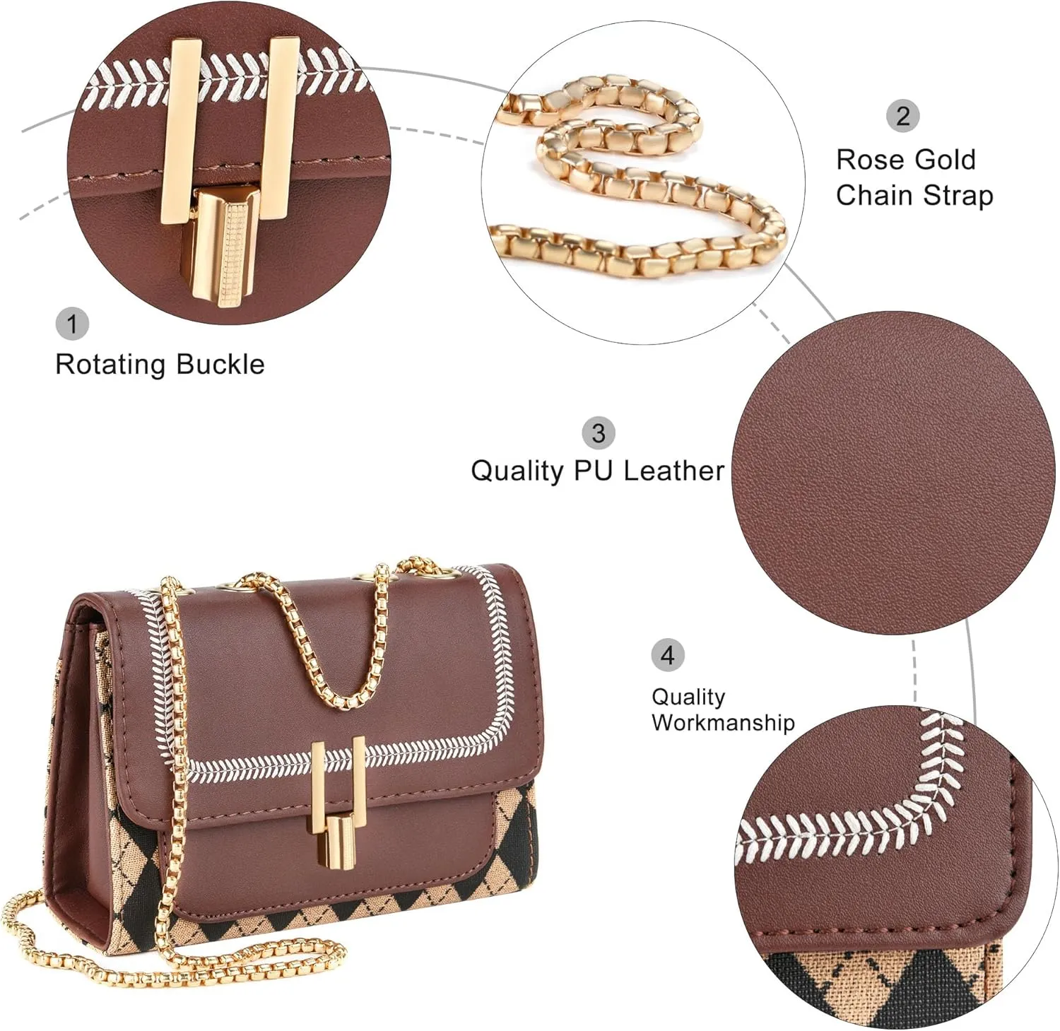 UTOTEBAG Crossbody Bags for Women Small Purse PU Leather Shoulder Bag Trendy Handbag Satchel Evening Bag with Chain Strap