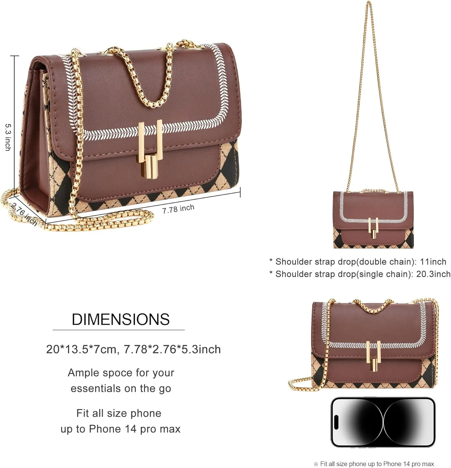 UTOTEBAG Crossbody Bags for Women Small Purse PU Leather Shoulder Bag Trendy Handbag Satchel Evening Bag with Chain Strap