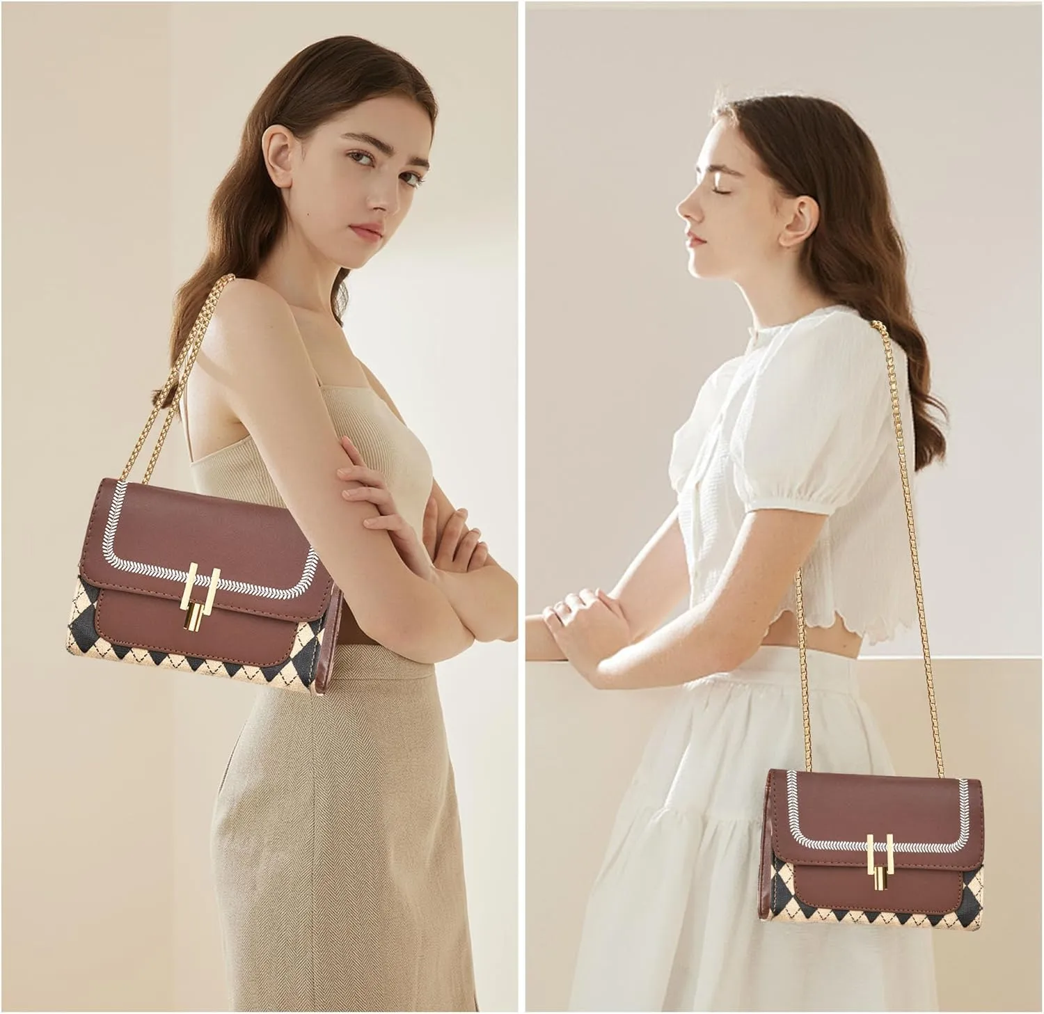UTOTEBAG Crossbody Bags for Women Small Purse PU Leather Shoulder Bag Trendy Handbag Satchel Evening Bag with Chain Strap