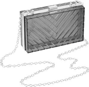 uxcell Women Acrylic Clear Clutch Purses Evening Handbag Crossbody Bag with Chain for Wedding Prom Party, Black/Silver