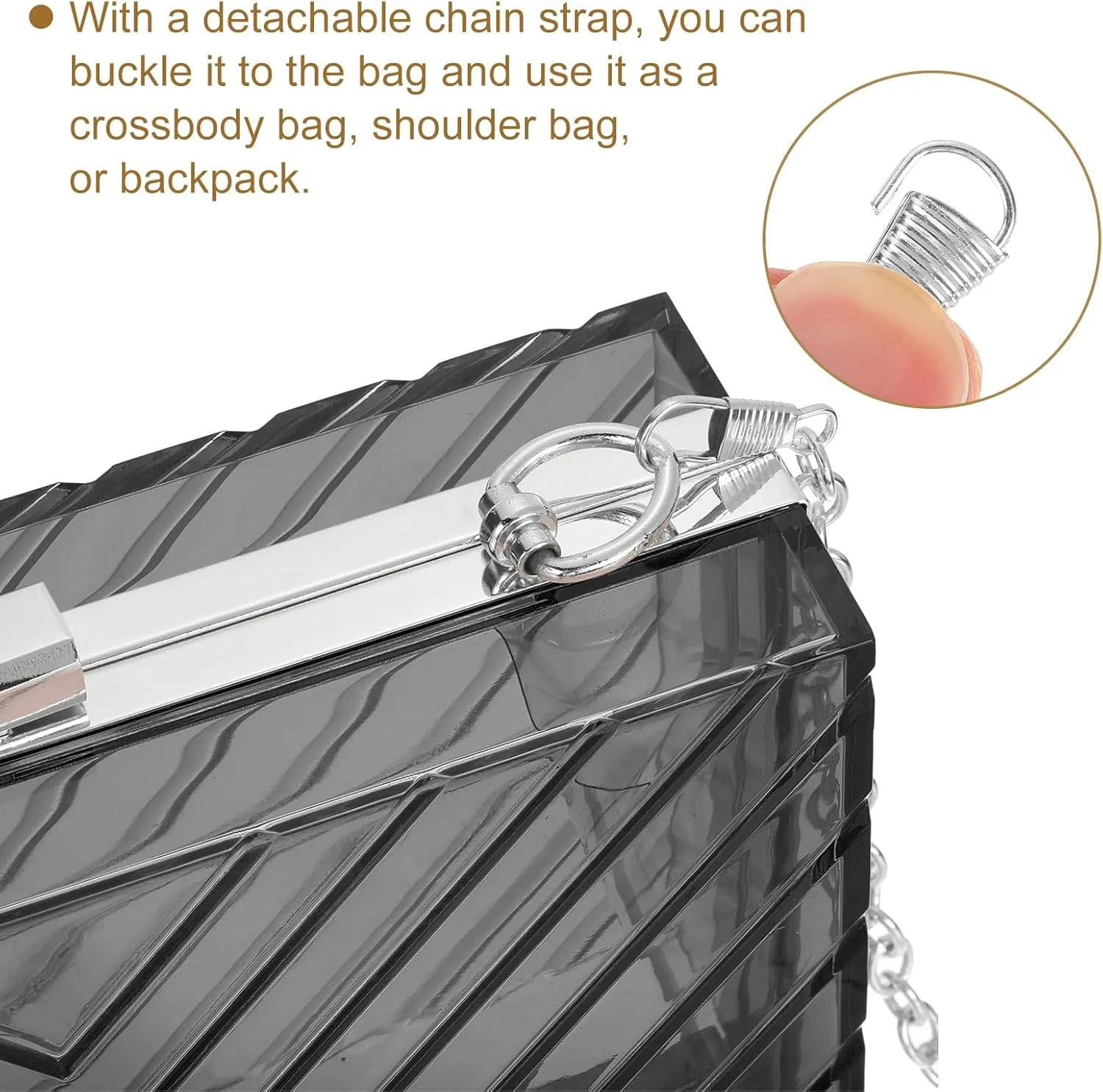 uxcell Women Acrylic Clear Clutch Purses Evening Handbag Crossbody Bag with Chain for Wedding Prom Party, Black/Silver