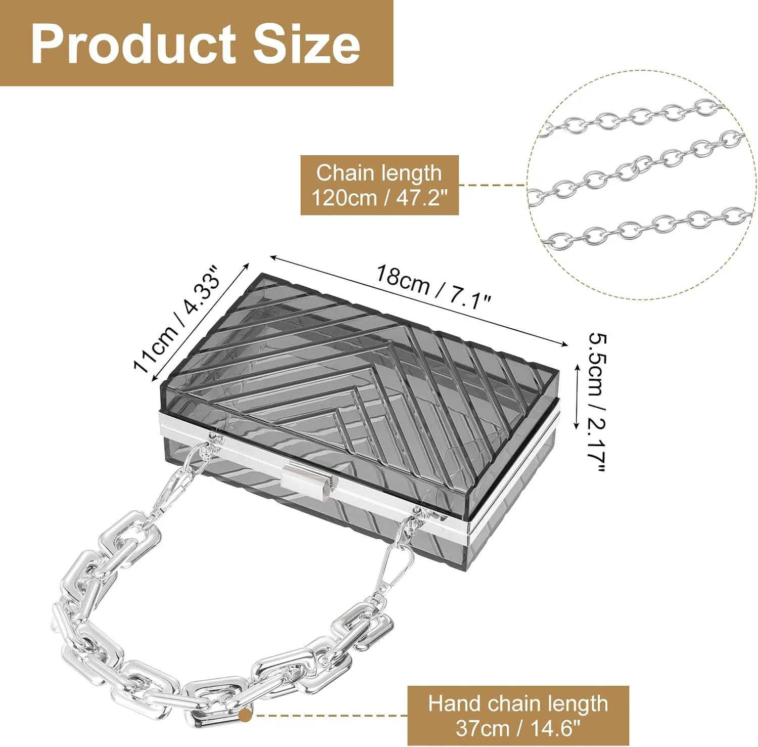 uxcell Women Acrylic Clear Clutch Purses Evening Handbag Crossbody Bag with Chain for Wedding Prom Party, Black/Silver