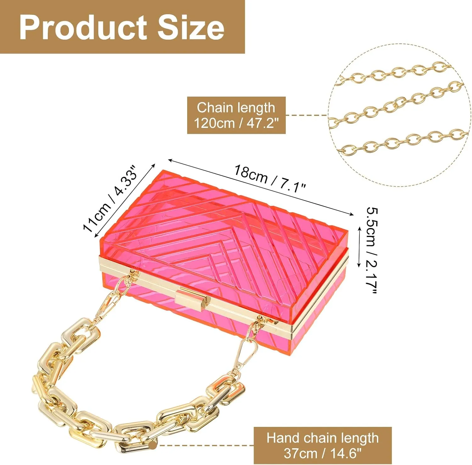 uxcell Women Acrylic Clear Clutch Purses Evening Handbag Crossbody Bag with Chain for Wedding Prom Party, Pink/Gold