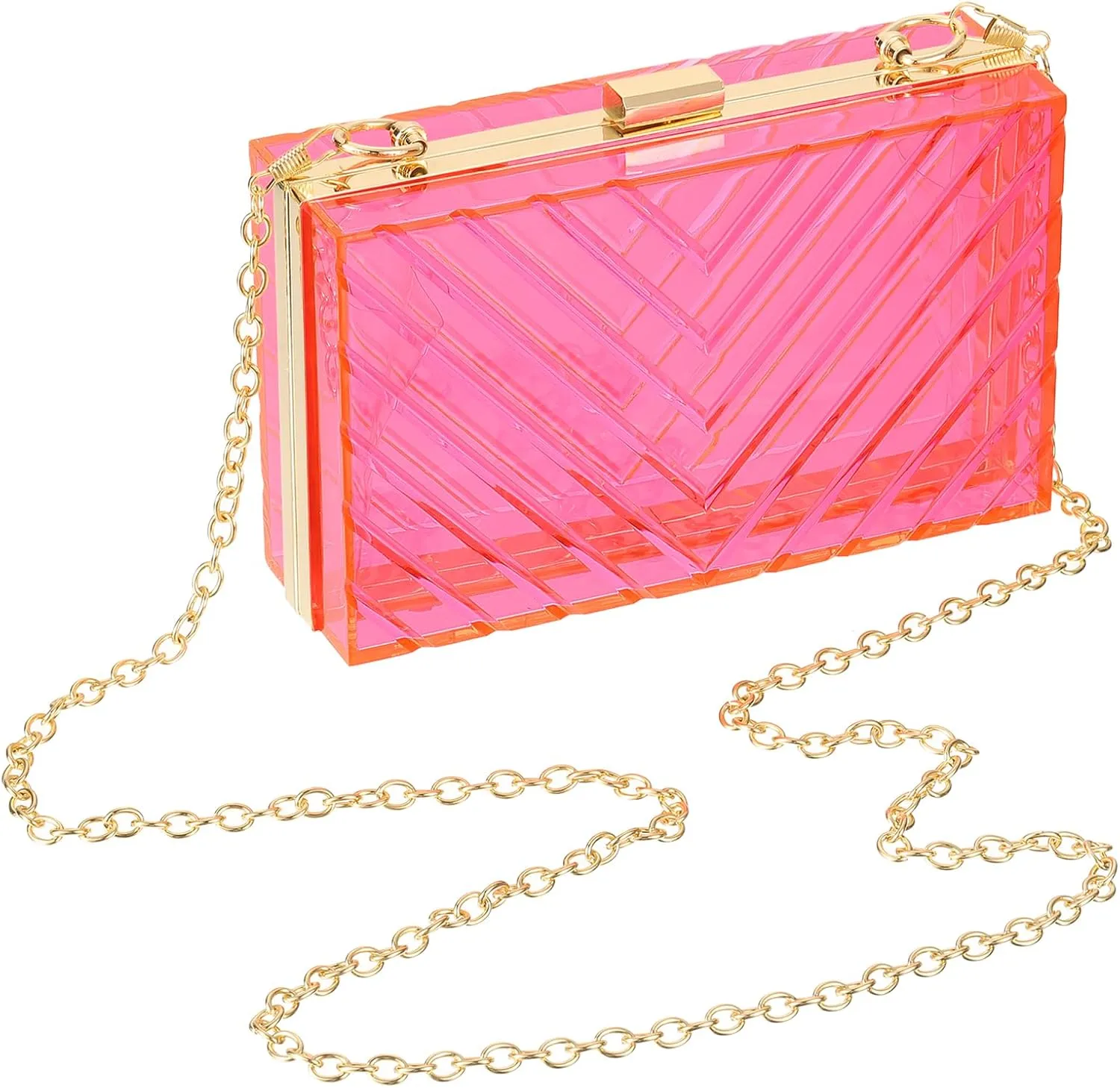 uxcell Women Acrylic Clear Clutch Purses Evening Handbag Crossbody Bag with Chain for Wedding Prom Party, Pink/Gold