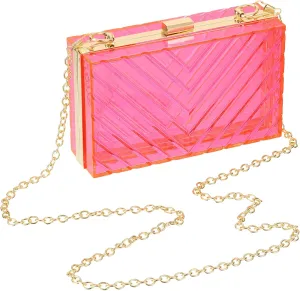 uxcell Women Acrylic Clear Clutch Purses Evening Handbag Crossbody Bag with Chain for Wedding Prom Party, Pink/Gold