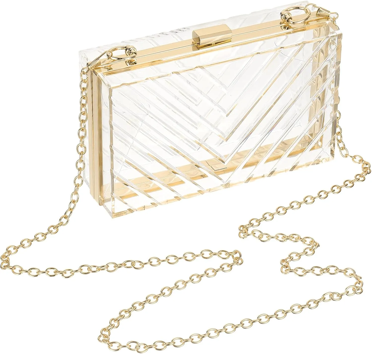 uxcell Women Acrylic Clear Clutch Purses Evening Handbag Crossbody Bag with Chain for Wedding Prom Party, Transparent/Gold