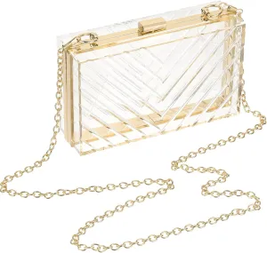 uxcell Women Acrylic Clear Clutch Purses Evening Handbag Crossbody Bag with Chain for Wedding Prom Party, Transparent/Gold