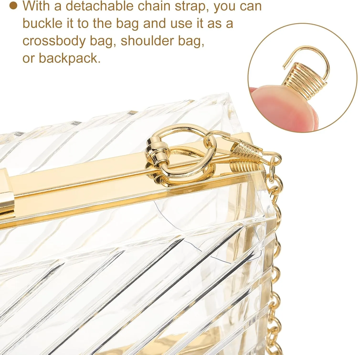 uxcell Women Acrylic Clear Clutch Purses Evening Handbag Crossbody Bag with Chain for Wedding Prom Party, Transparent/Gold