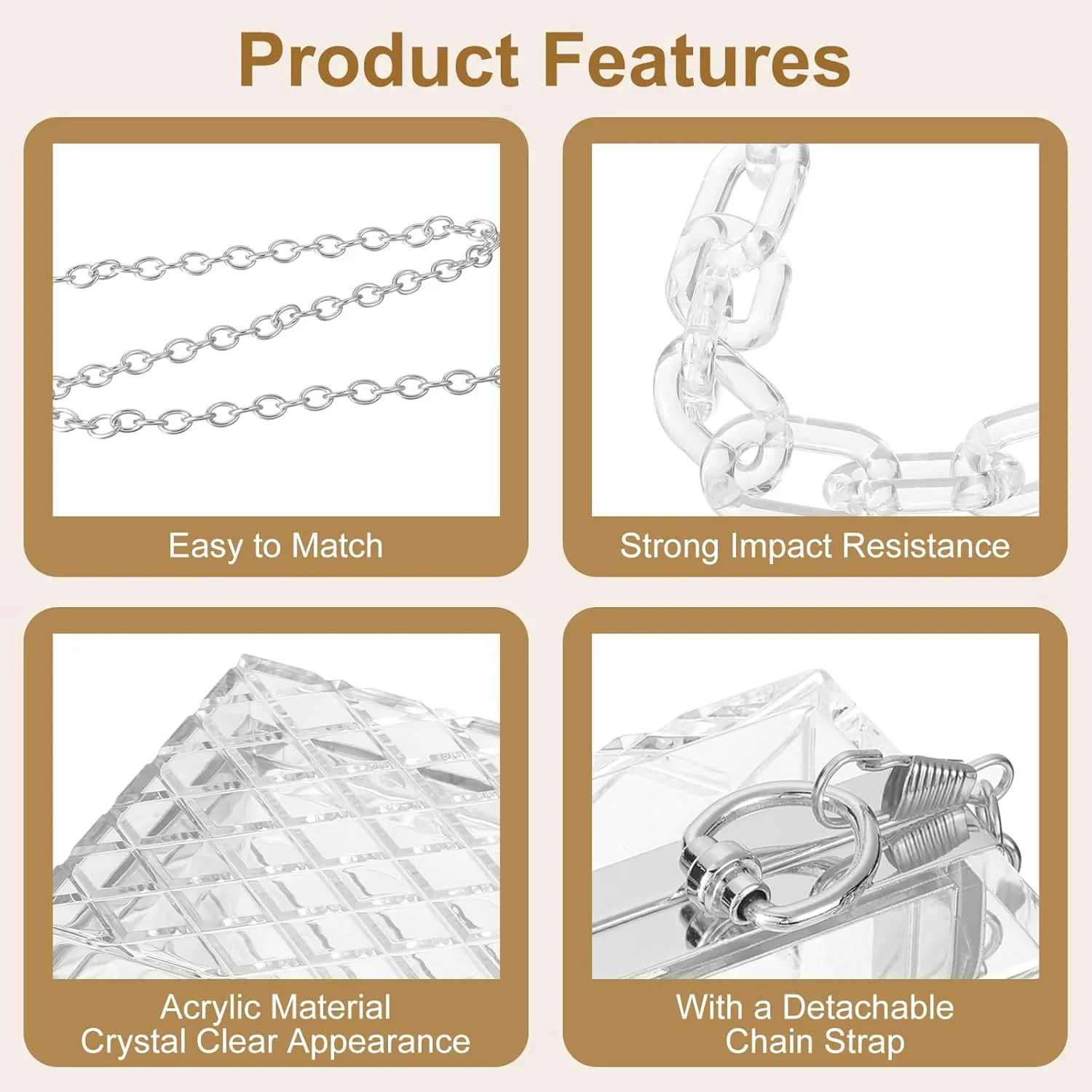 uxcell Women Acrylic Clear Clutch Purses Lattice Evening Handbag Crossbody Bag with Chain for Wedding Prom Party