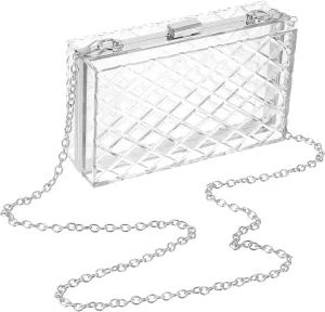 uxcell Women Acrylic Clear Clutch Purses Lattice Evening Handbag Crossbody Bag with Chain for Wedding Prom Party