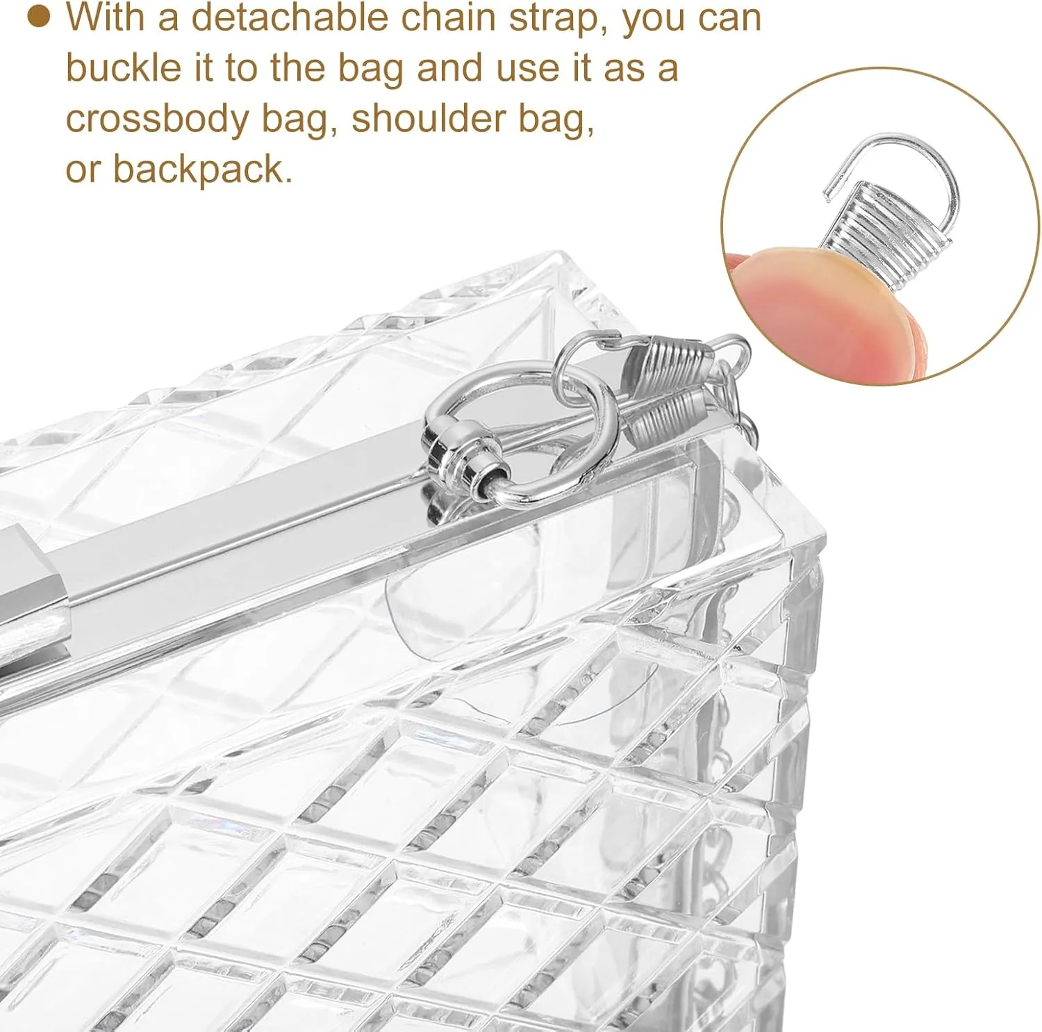 uxcell Women Acrylic Clear Clutch Purses Lattice Evening Handbag Crossbody Bag with Chain for Wedding Prom Party