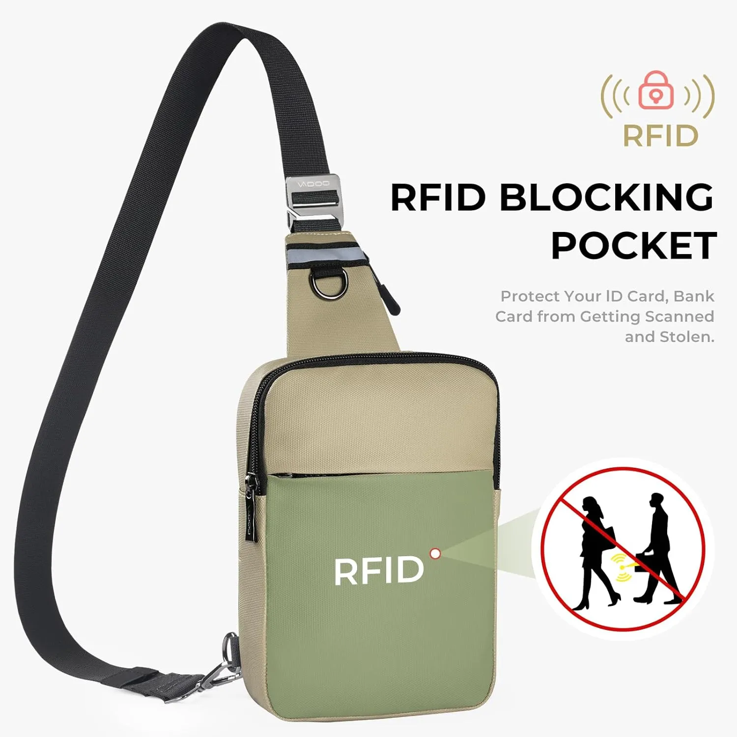 VADOO Sling Bag, Small Crossbody Bag with RFID Blocking for Women and Men, Lightweight Chest Phone Mini Bag for Travel Casual