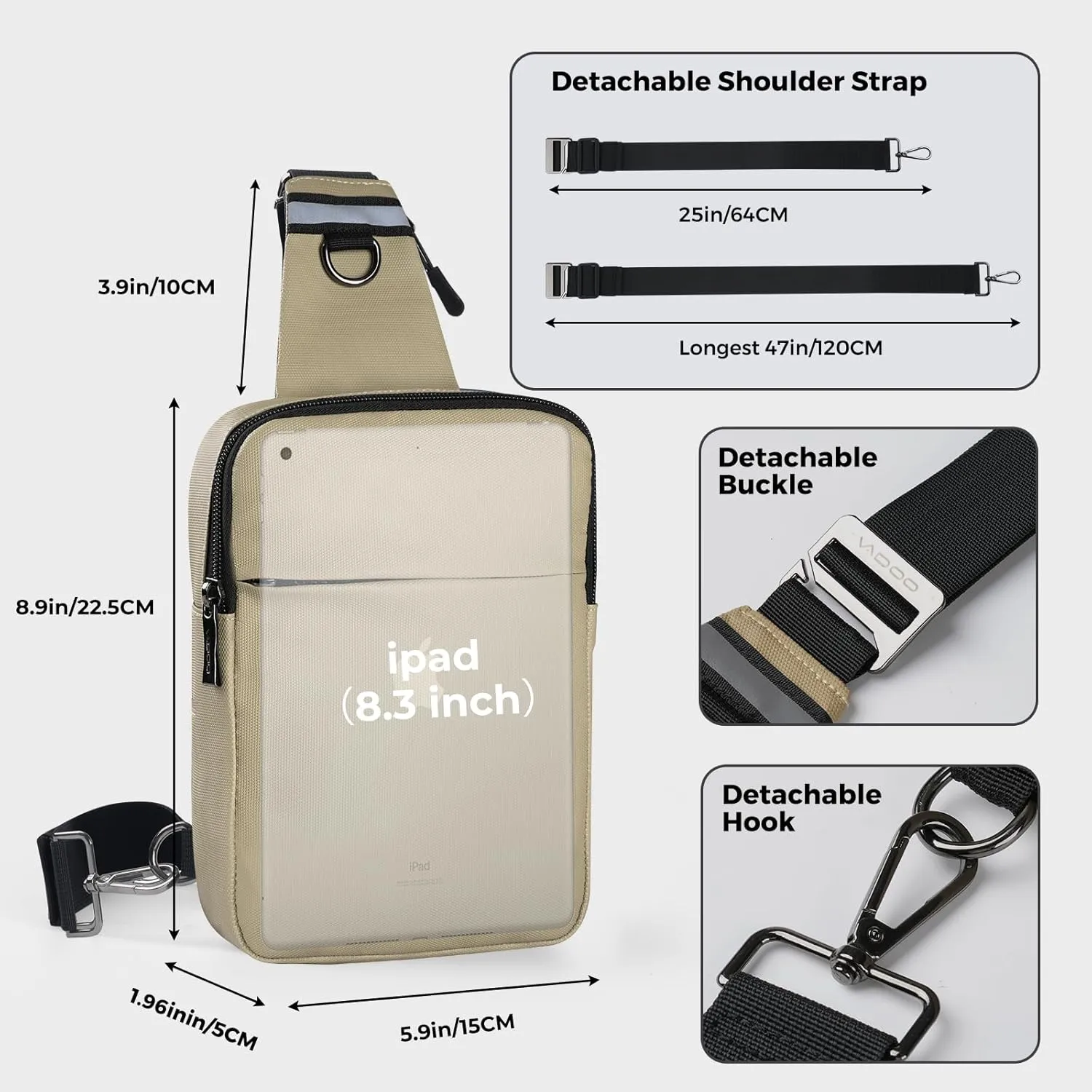 VADOO Sling Bag, Small Crossbody Bag with RFID Blocking for Women and Men, Lightweight Chest Phone Mini Bag for Travel Casual