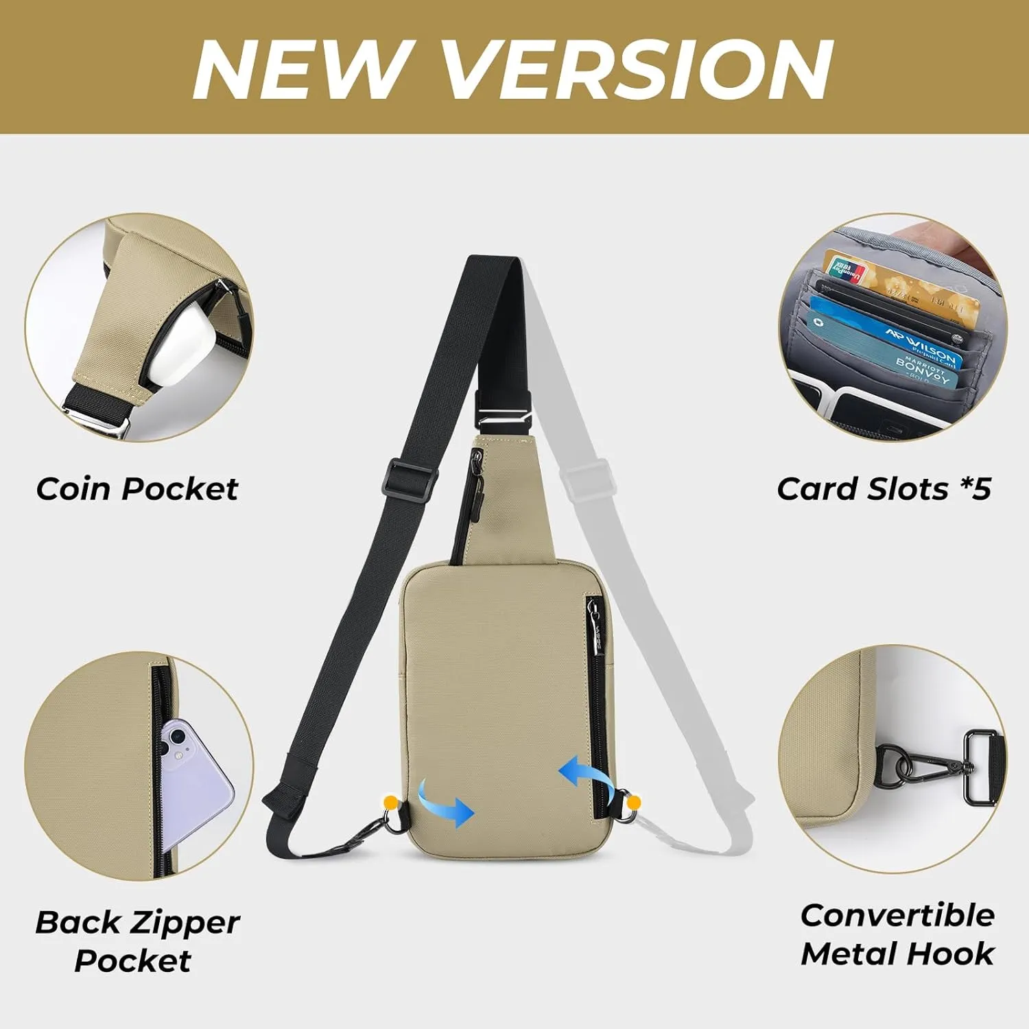 VADOO Sling Bag, Small Crossbody Bag with RFID Blocking for Women and Men, Lightweight Chest Phone Mini Bag for Travel Casual