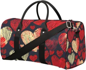 Valentine's Day Love Heart Pattern Travel Duffel Bag for Women Men Waterproof Foldable Overnight Weekender Bag Large Capacity Sports Gym Bag