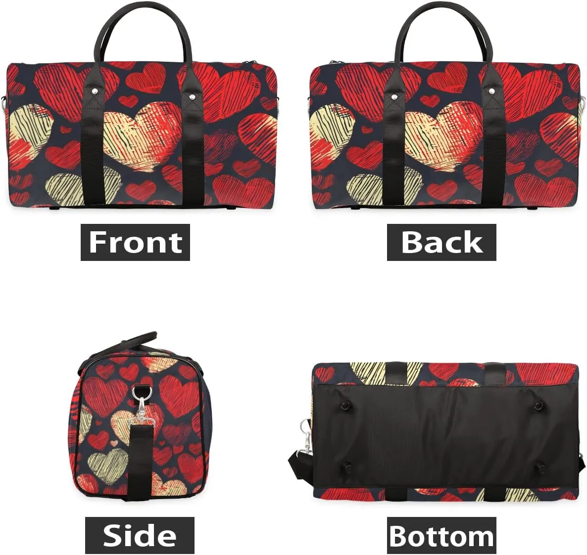 Valentine's Day Love Heart Pattern Travel Duffel Bag for Women Men Waterproof Foldable Overnight Weekender Bag Large Capacity Sports Gym Bag