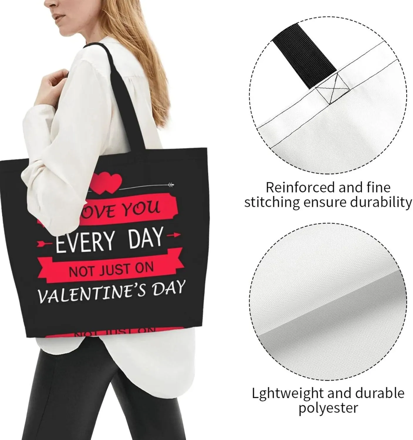 Valentine's Tote Bag Large with Interior Pocket Tote Bag Reusable by Shoulder Tote Bags Travel Bags Shopping Gift