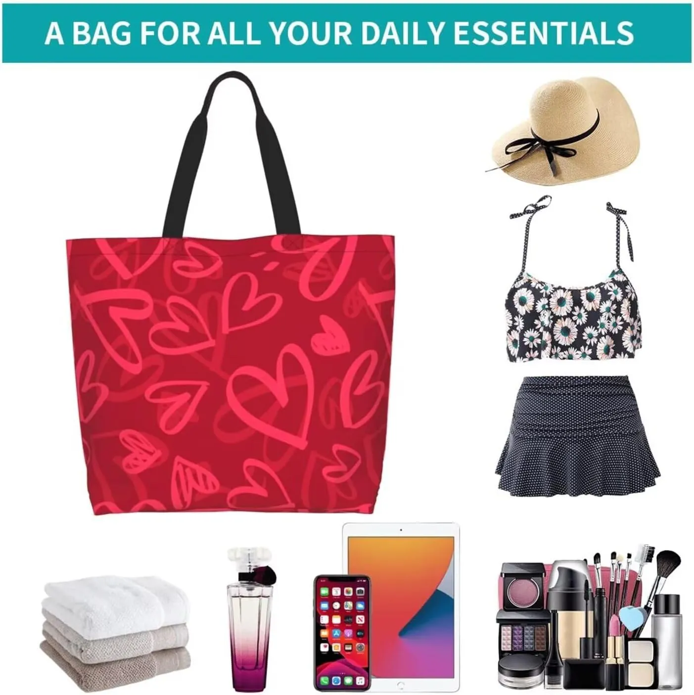 Valentine's Tote Bag Large with Interior Pocket Tote Bag Reusable by Shoulder Tote Bags Travel Bags Shopping Gift
