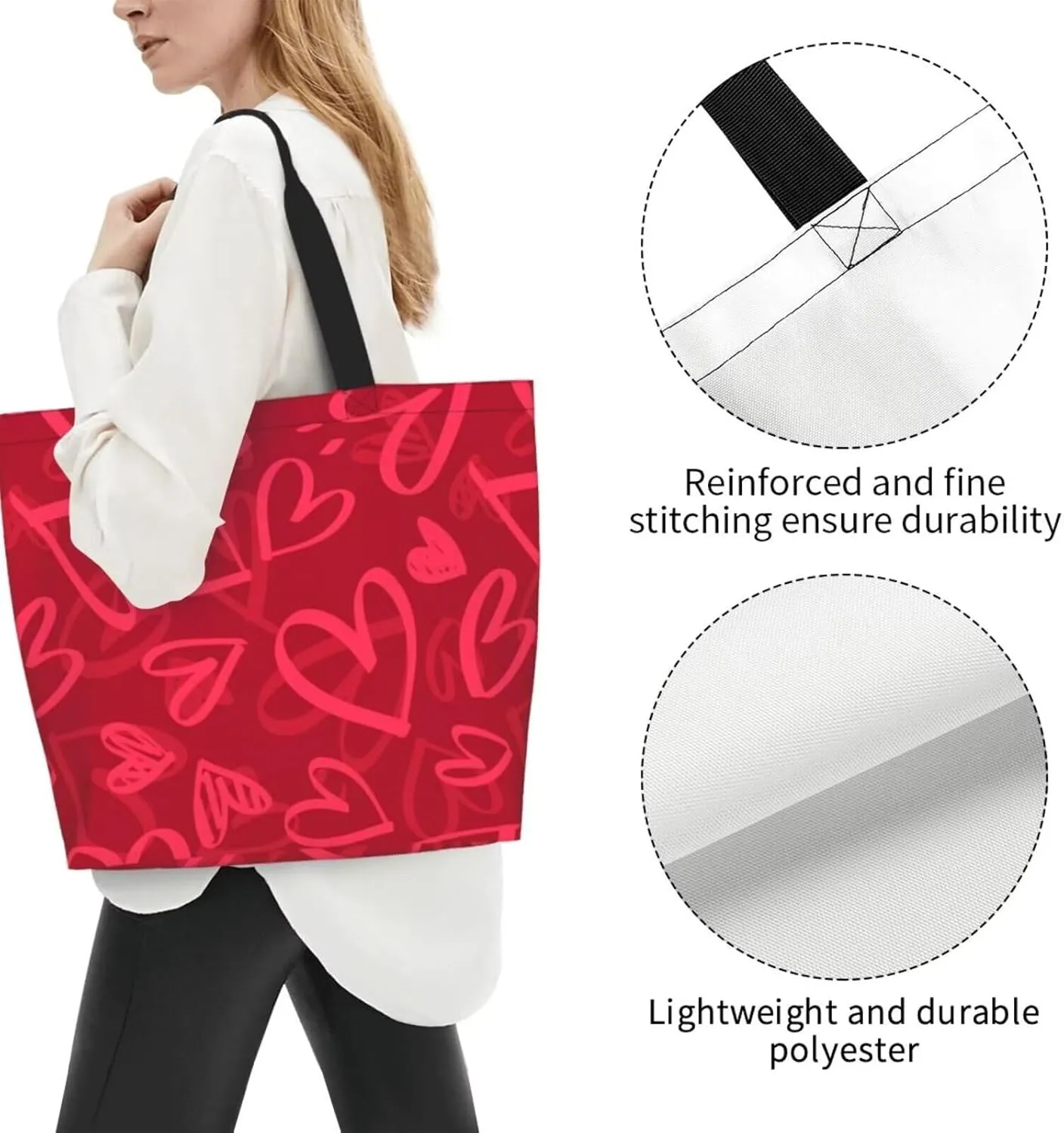 Valentine's Tote Bag Large with Interior Pocket Tote Bag Reusable by Shoulder Tote Bags Travel Bags Shopping Gift