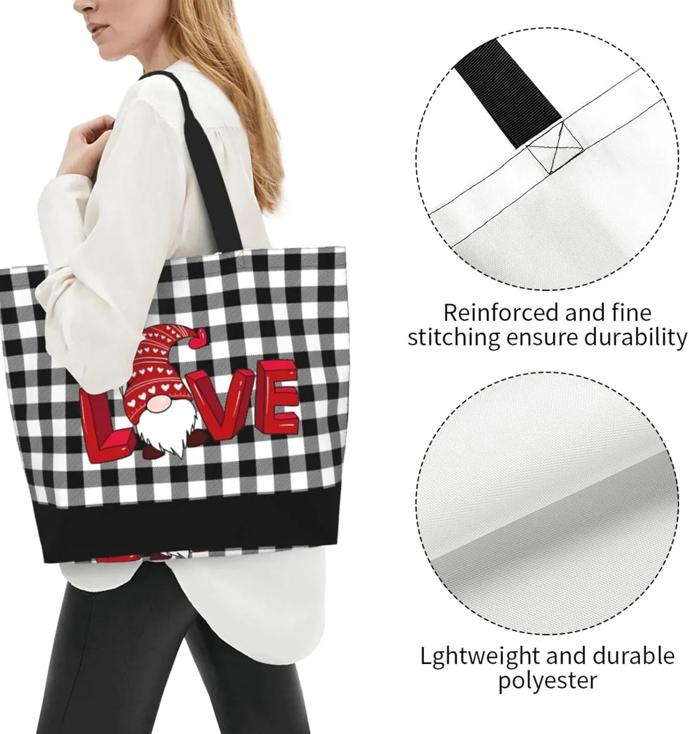 Valentine's Tote Bag Large with Interior Pocket Tote Bag Reusable by Shoulder Tote Bags Travel Bags Shopping Gift