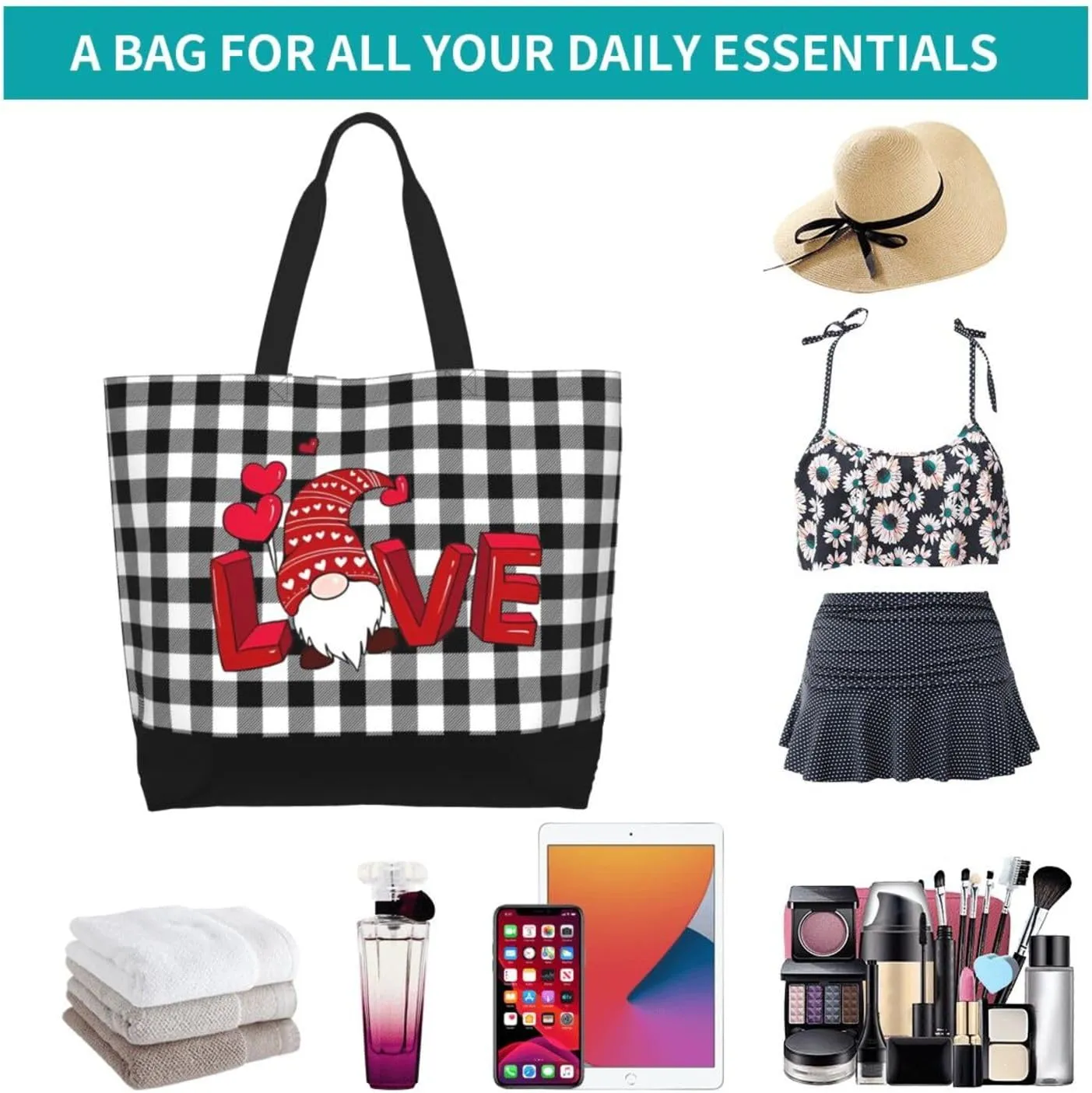 Valentine's Tote Bag Large with Interior Pocket Tote Bag Reusable by Shoulder Tote Bags Travel Bags Shopping Gift