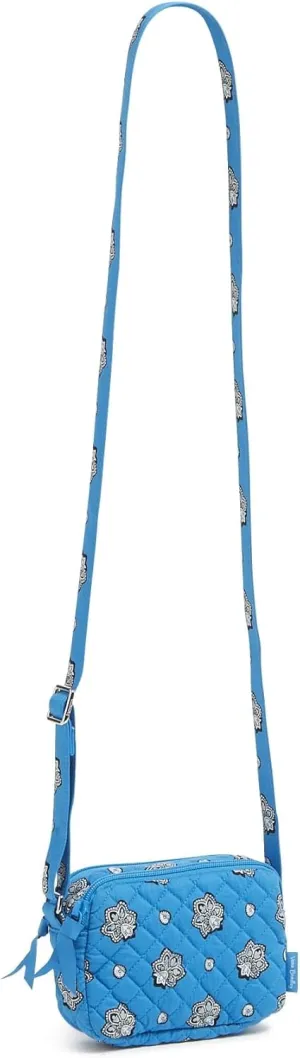 Vera Bradley Premium Cotton Small Stadium Crossbody Bag, Blue and Silver Bandana Paisley