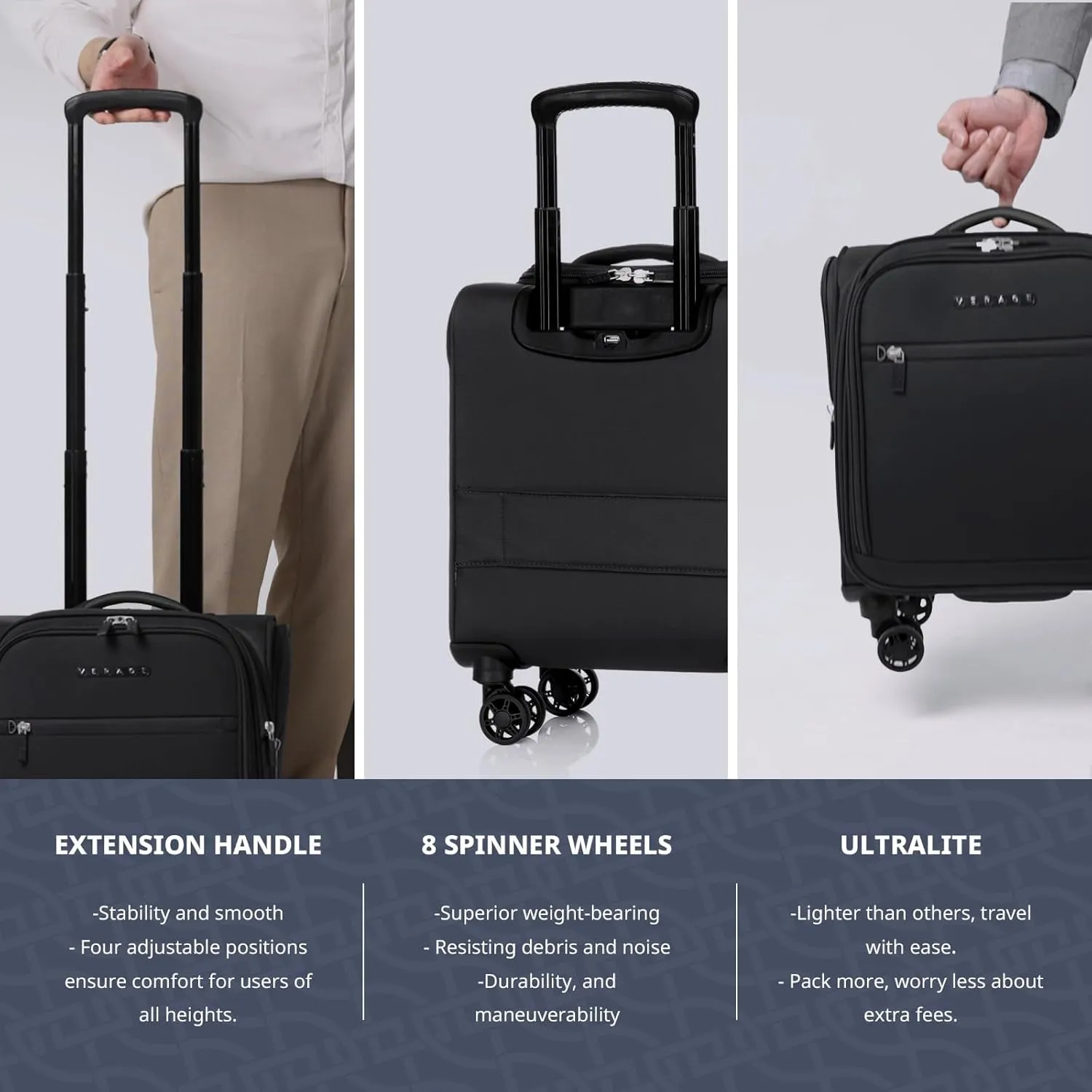 Verage Carry On Underseat Luggage with Wheels & USB Port, 14 Inch Wheeled Spinner Bag Carry-on Luggages for Airlines, Lightweight Suitcase Men Women, Pilots and Crew(14-Inch Compact Underseat Pro)