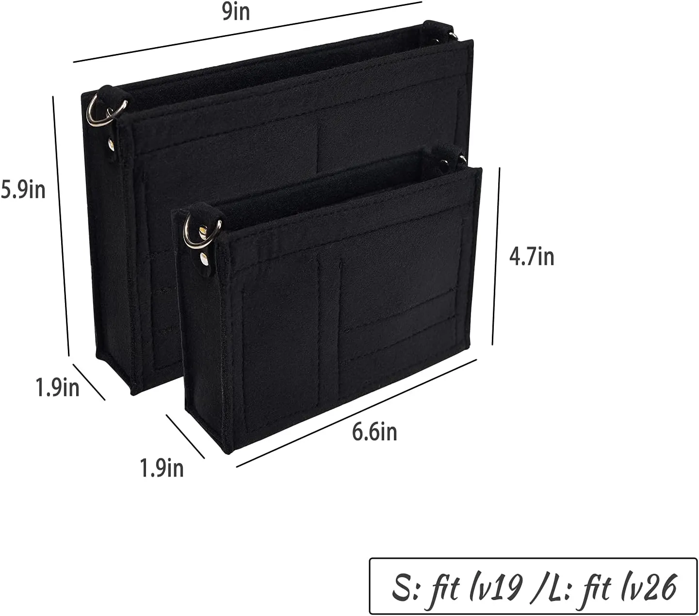 Vercord Felt Purse Insert Organizer LV 26 19 Toiletry Pouch Insert with D Ring Attach Chain Strap