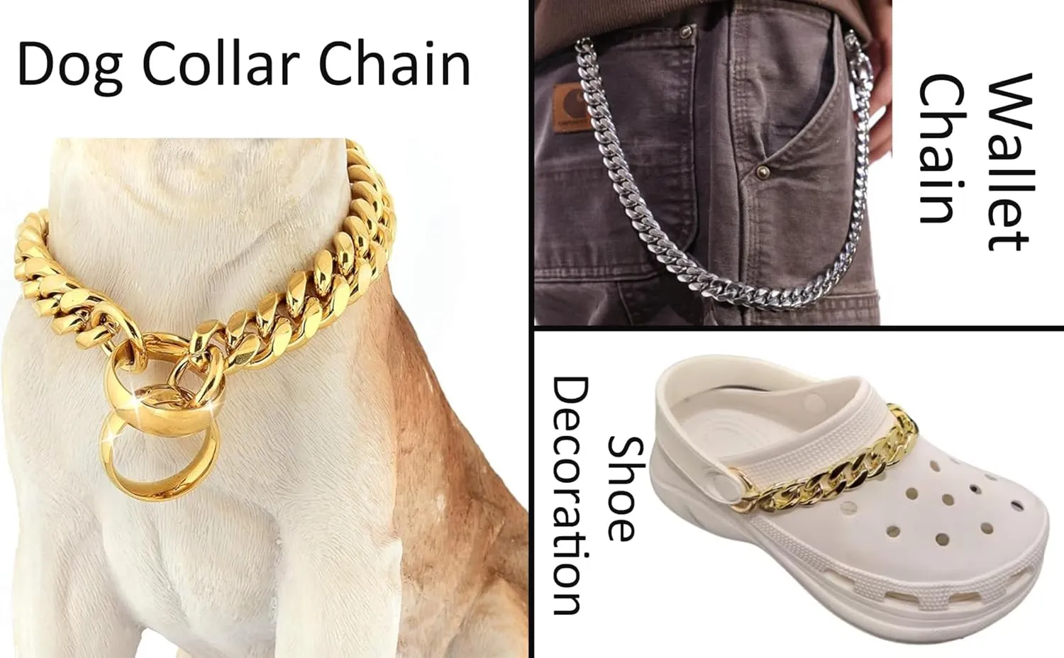 VersaKits Chunky Cuban Chain Charm Purse Strap Aluminum Chain Extender Accessory 15-1/2 Inch Silver Chain Decoration Pants Chain Shoe Chain Dog Collar Chain