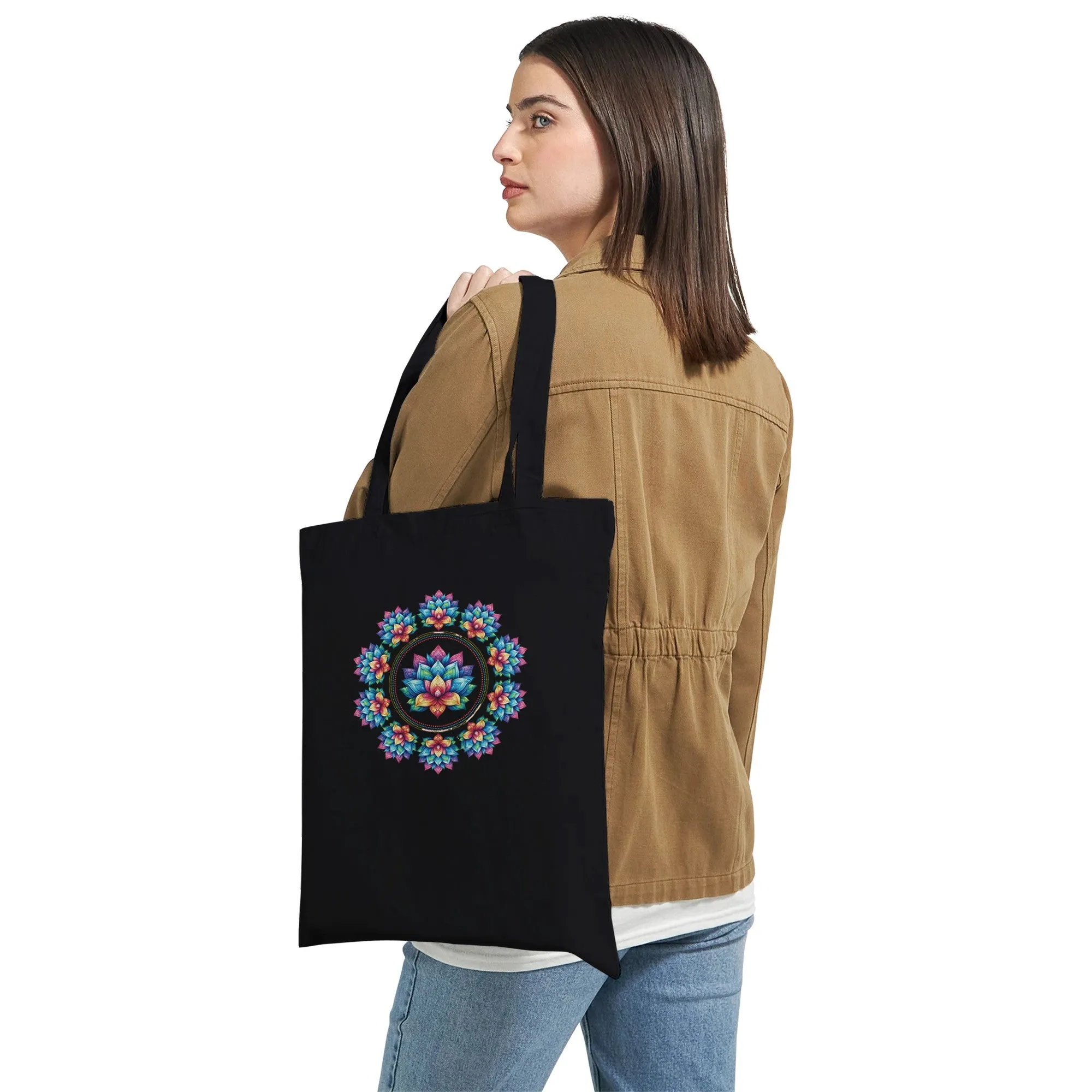 Vibrant Lotus Mandala Tote Bag