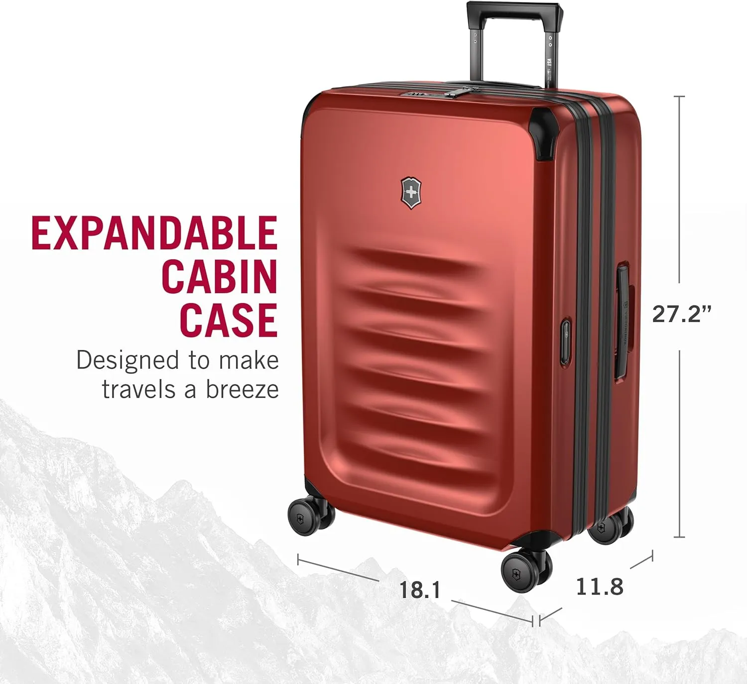 Victorinox Spectra 3.0 Expandable Medium Case - Modern Hardside Luggage - Rolling Suitcase with Spinner Wheels - Holds Travel Accessories - 81 Liters, Red